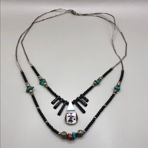 Vintage Native American Kachina Dancer Double Layer Necklace w Stones UNISEX